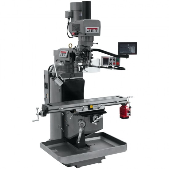 JET 690536 JTM-949EVS 9" X 49" ELECTRONIC VARIABLE SPEED VERTICAL MILLING MACHINE WITH NEWALL NMS800 2-AXIS DRO AND X-AXIS POWER FEED & POWER DRAW BAR